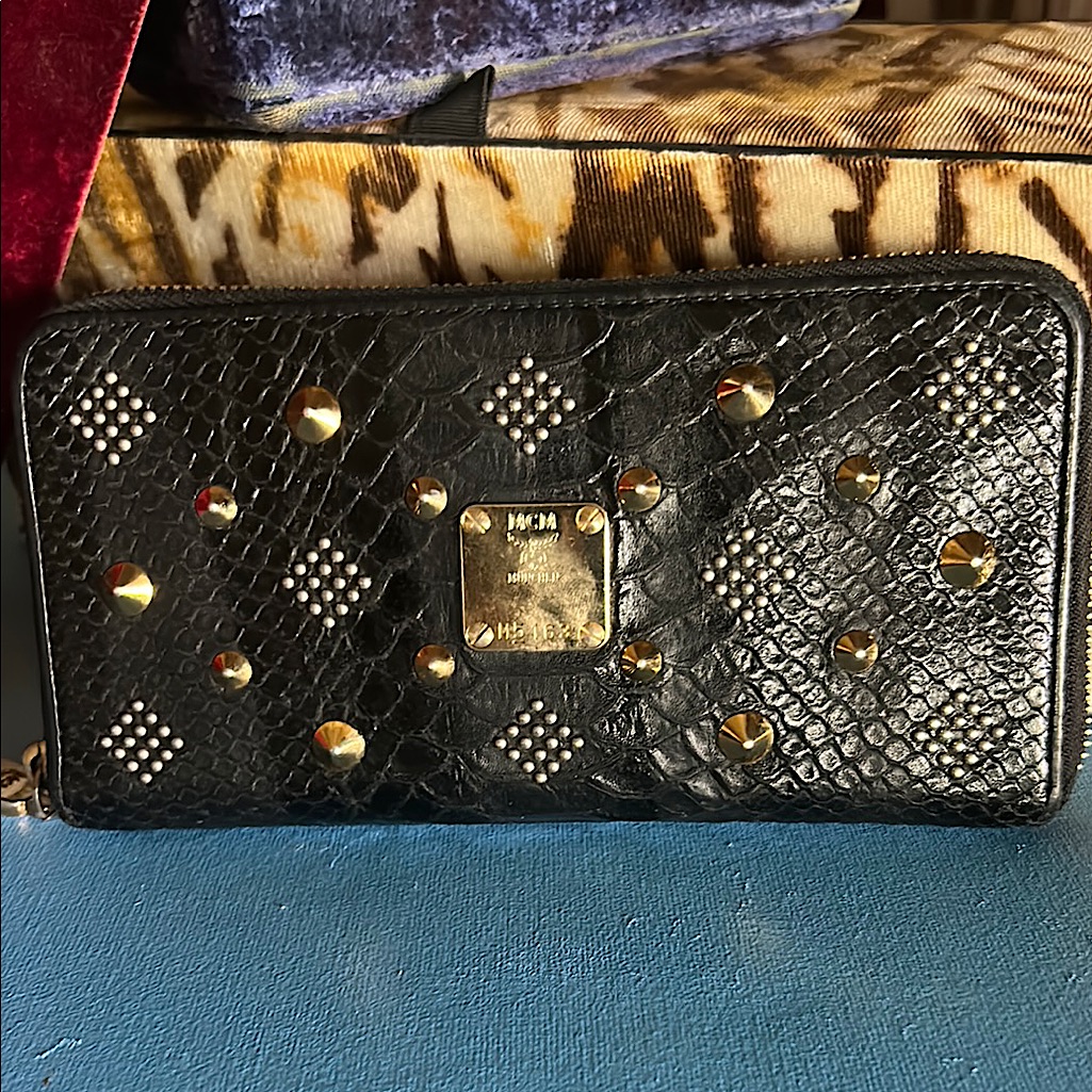 Gorgeous Mcm Black Embossed Leather With Charms And A Zippy Euc